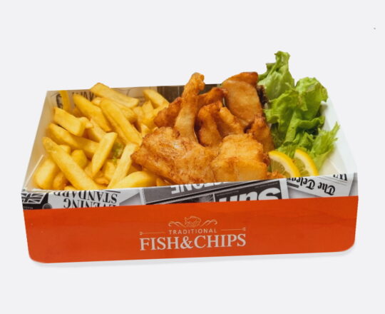Fish & Chips - Menu - Fish & Chips met kibbeling (zalm)