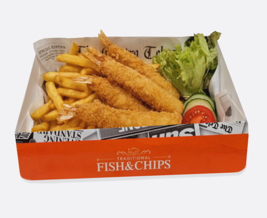 Fish & Chips - Menu - Fish & Chips met 5 stuks torpedo garnalen